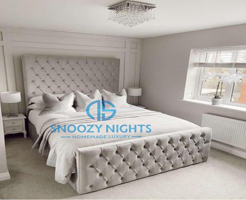 Melissa Buttoned Sleigh Chesterfield Bed Frame with Storage Options And Mattress Included